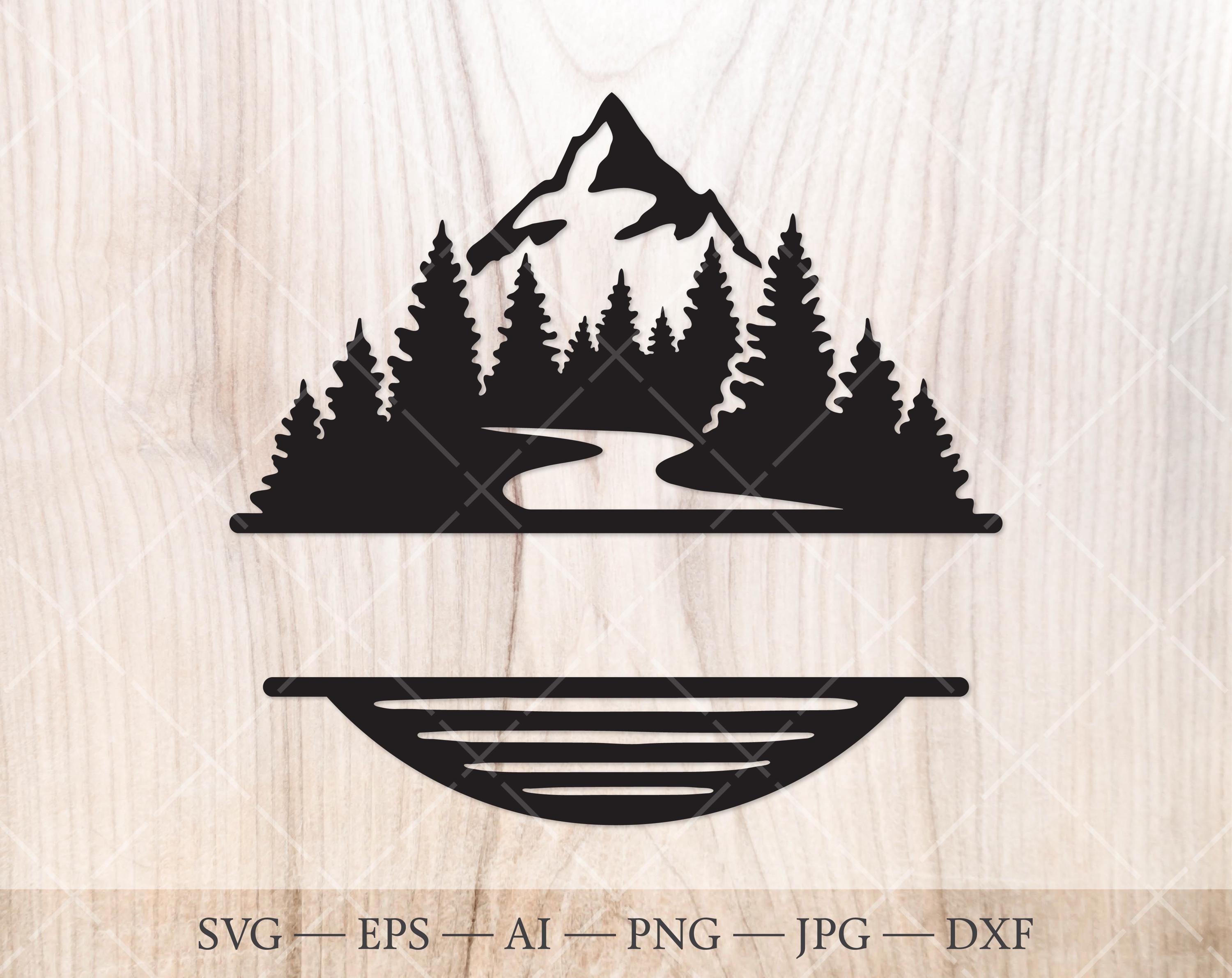 River Monogram Vector Mountain River Forest Monogram SVG, Split Name Frame Cut File (digital ...