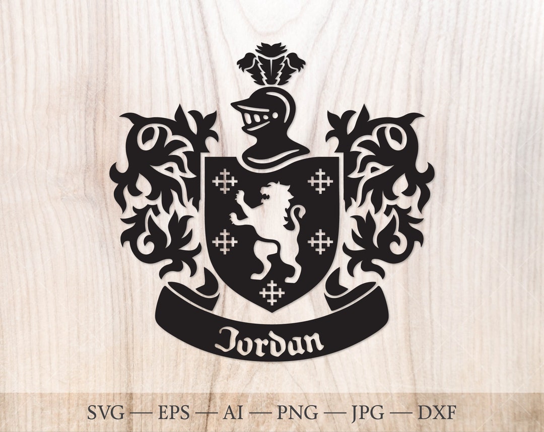 Jordan Family Crest. Coat of Arms Svg. Heraldic Shield With Lion and
