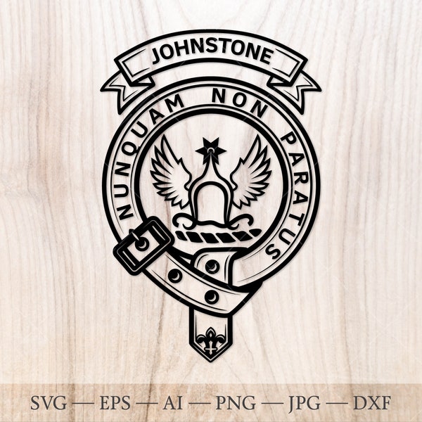 Johnstone crest badge SVG with a winged spur, Scottish clan svg, Family crest svg. Coat of arms svg. Heraldic scottish clan crest svg