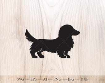 Long-haired Dachshund Silhouette SVG, Wiener Dog Cut File, Sausage Dog Clipart, Pet Lover Cricut Design, Dog Breed Outline Png Dxf Eps10