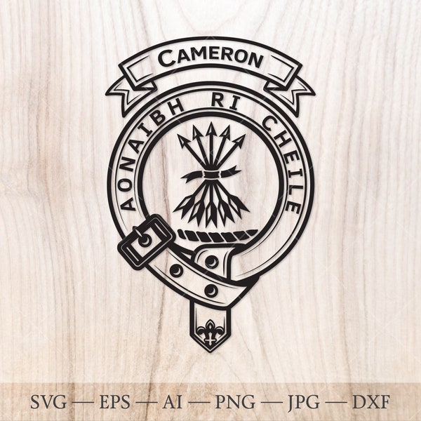 Cameron crest badge SVG, Scottish clan svg, Family crest svg. Coat of arms svg. Heraldic scottish belt with buckle SVG. Clan crest svg