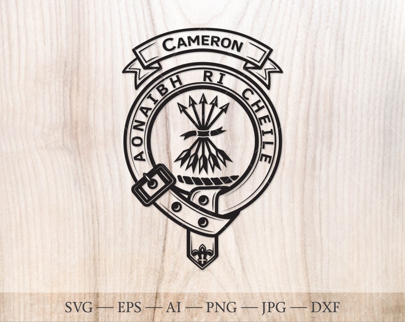 Cameron crest badge SVG, Scottish clan svg, Family crest svg. Coat of arms svg. Heraldic scottish belt with buckle SVG. Clan crest svg image 1