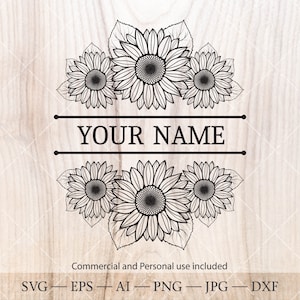 Sunflower bouquet SVG. Sunflower clipart. Floral name frame, wreath