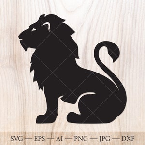 Lion SVG. Silhouette de lion, fichier svg de lion assis pour Cricut. SVG animal, clipart lion