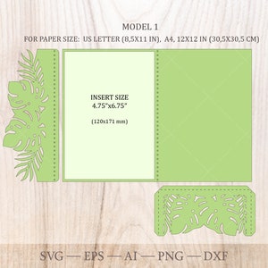 Monstera bröllopsinbjudan SVG-mall, trefaldig ficka, OSA-kort (digital nedladdning) bild 7