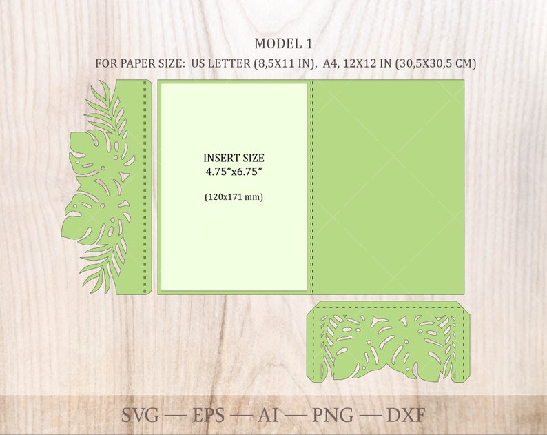 Monstera bröllopsinbjudan SVG-mall, trefaldig ficka, OSA-kort (digital nedladdning) bild 7
