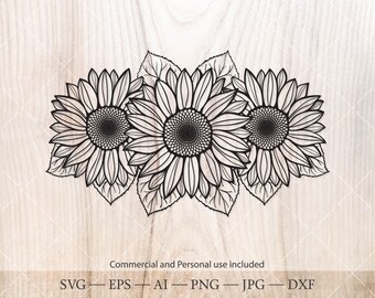 Sonnenblumenstrauß SVG. Sonnenblume Silhouette Clipart. Blumenrahmen, Kranz