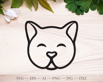Kitten Face SVG, Cat Outline Clipart (Digital Download)