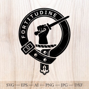 Badge écusson Macrae SVG, svg du clan écossais, écusson familial svg. Armoiries svg. Ceinture héraldique écossaise avec boucle SVG. Emblème du clan svg