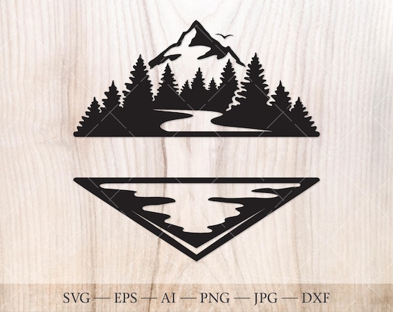 Mountain, river and forest Monogram SVG, Forest Split Name Frame SVG Cut File. Mountains svg, Forest svg. Outdoors svg