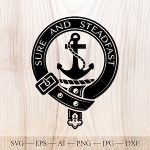 Insigne Clark écusson SVG, svg du clan écossais, écusson familial svg. Armoiries svg. Ceinture héraldique écossaise avec boucle SVG. Emblème du clan svg