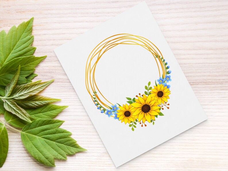 Boho sunflower wreath SVG Sunflower clipart Floral frame wreath