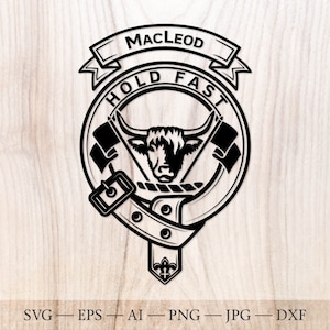 Insigne de crête de MacLeod SVG, svg de clan écossais, svg de crête de famille. Armoiries svg. Ceinture écossaise héraldique avec boucle SVG. Crête de clan svg