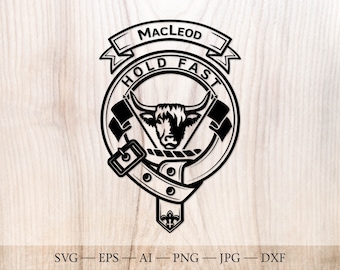 MacLeod crest badge SVG, Scottish clan svg, Family crest svg. Coat of arms svg. Heraldic scottish belt with buckle SVG. Clan crest svg