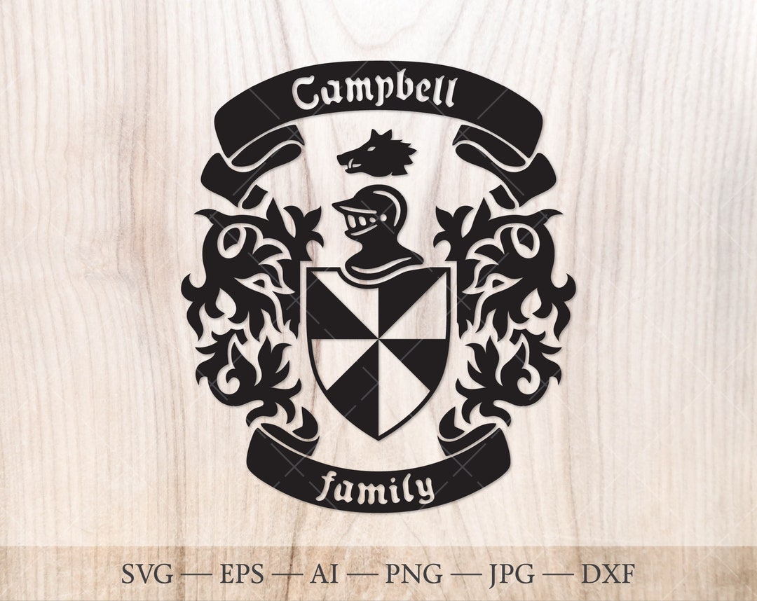 Campbell Family Crest. Coat of Arms Svg. Heraldic Shield With Knight ...