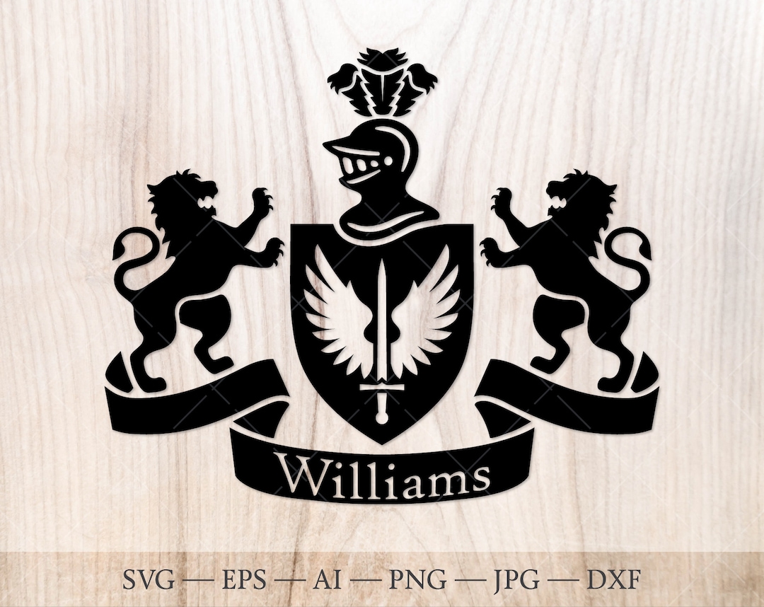 Williams Family Crest. Coat of Arms Svg. Heraldic Shield With Lions
