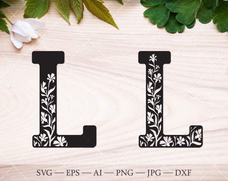Download Art Collectibles Clip Art L Svg Papercut For Cricut Silhouette Flower Monogram Svg Floral Letter Svg Initial Svg