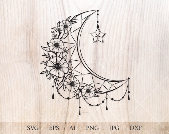 Download Floral moon SVG. Moon with flowers clipart. Half moon svg ...