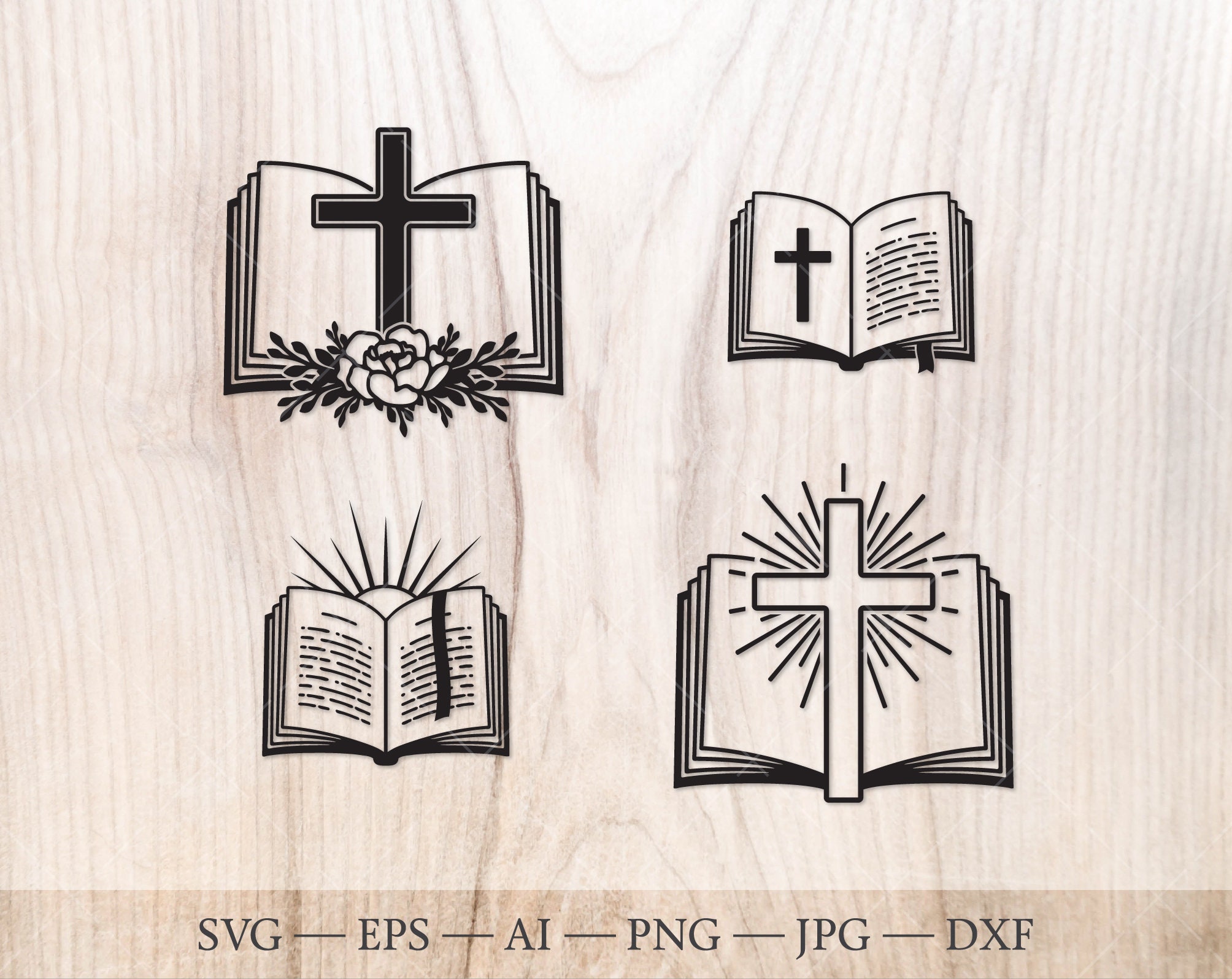 Open Bible SVG Bundle, Cross SVG. Religious Faith Svg. Christian Clipart.  Spiritual Christian SVG 