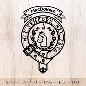 MacDonald of Glencoe crest badge SVG, Scottish clan svg, Family crest svg. Coat of arms svg. Scottish Clan crest svg