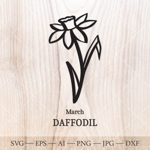 Jonquille SVG. SVG de fleur de naissance de mars. Dessin de contour de fleur de mois de naissance. Clipart de fleur d'anniversaire