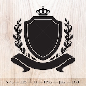 Scudo con corona e corona d'alloro SVG. Stemma di famiglia SVG. Stemma in formato SVG.