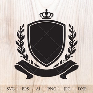 Family crest SVG template, Coat of arms svg. Shield with laurel wreath SVG. Coat of arms clipart. Shield svg,