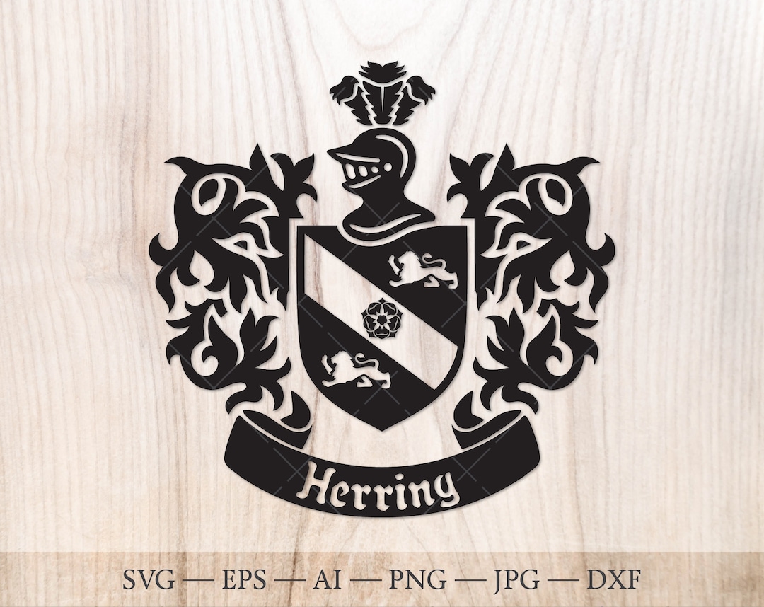 Herring Family Crest. Coat of Arms Svg. Heraldic Shield With Rose and