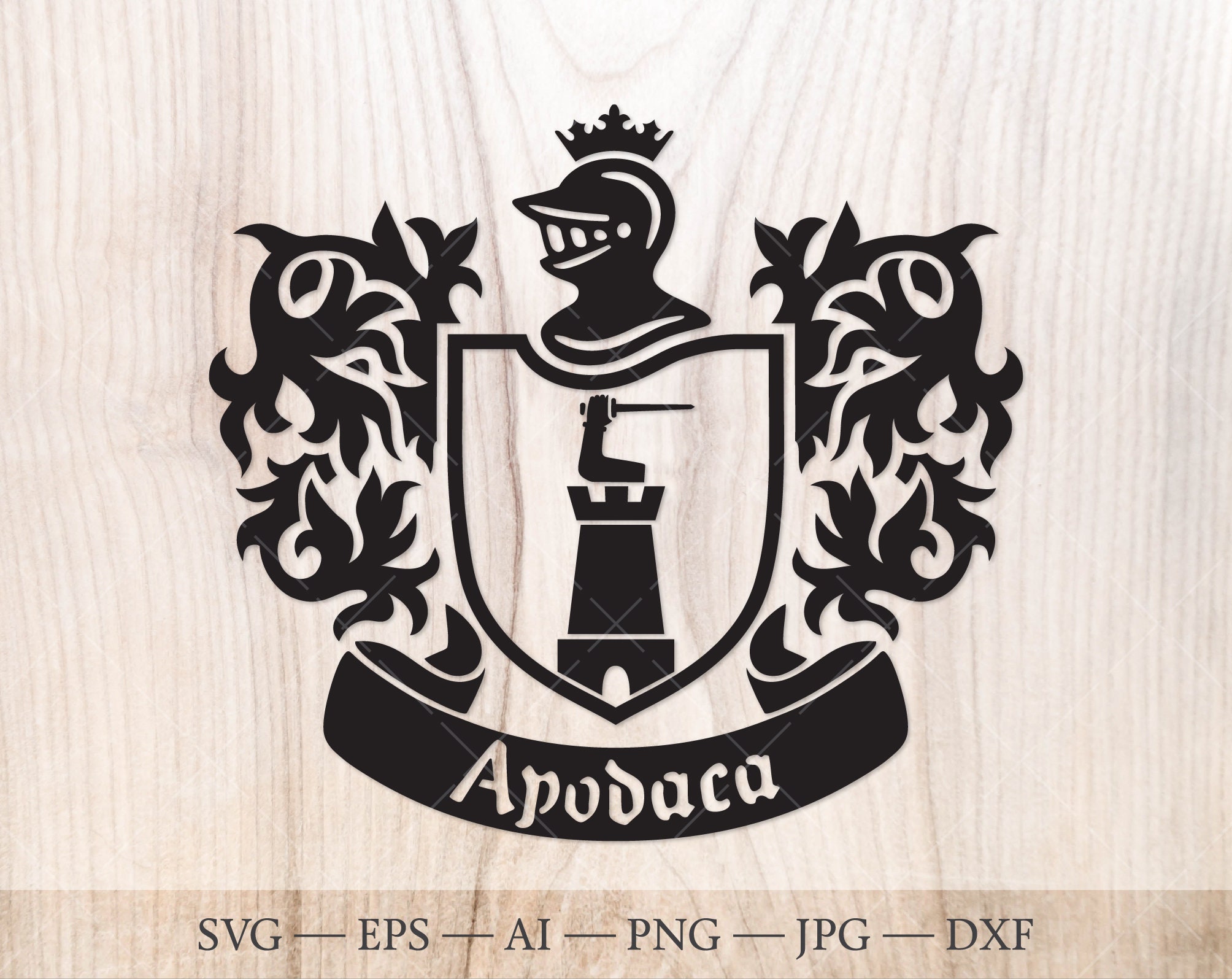 Apodaca Family Crest. Coat of Arms Svg. Heraldic Shield With