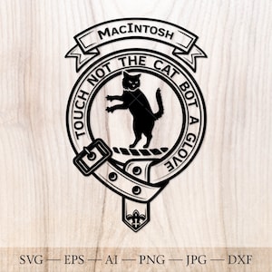 Badge écusson MacIntosh SVG, svg du clan écossais, écusson familial svg. Armoiries svg. Ceinture héraldique écossaise avec boucle SVG. Emblème du clan svg