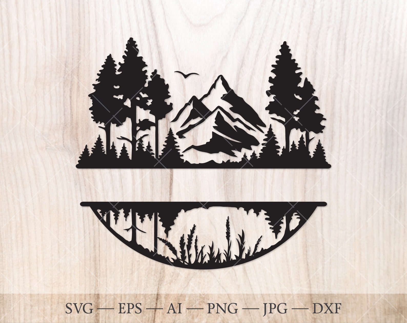Mountain, Lake and Forest Monogram SVG, Forest Split Name Frame SVG Cut ...