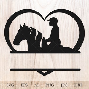 Horse heart SVG, Horse and rider Split Name Frame SVG, Horse Monogram Cut File. Horse love svg clip art, Equestrian SVG, Horse clipart