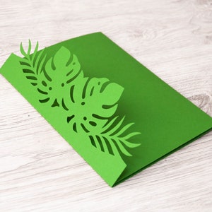 Monstera bröllopsinbjudan SVG-mall, trefaldig ficka, OSA-kort (digital nedladdning) bild 2