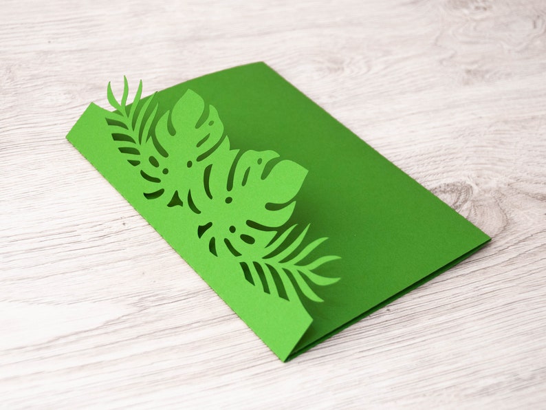 Monstera bröllopsinbjudan SVG-mall, trefaldig ficka, OSA-kort (digital nedladdning) bild 2