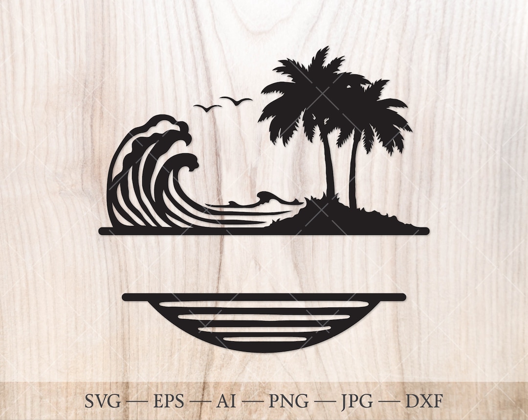 Palm Tree Waves Split Frame SVG, Tropical Monogram (digital Download ...