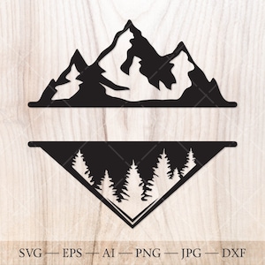 Mountain and forest Monogram SVG, Forest Split Name Frame SVG Cut File. Mountains svg, Forest svg. Outdoors svg