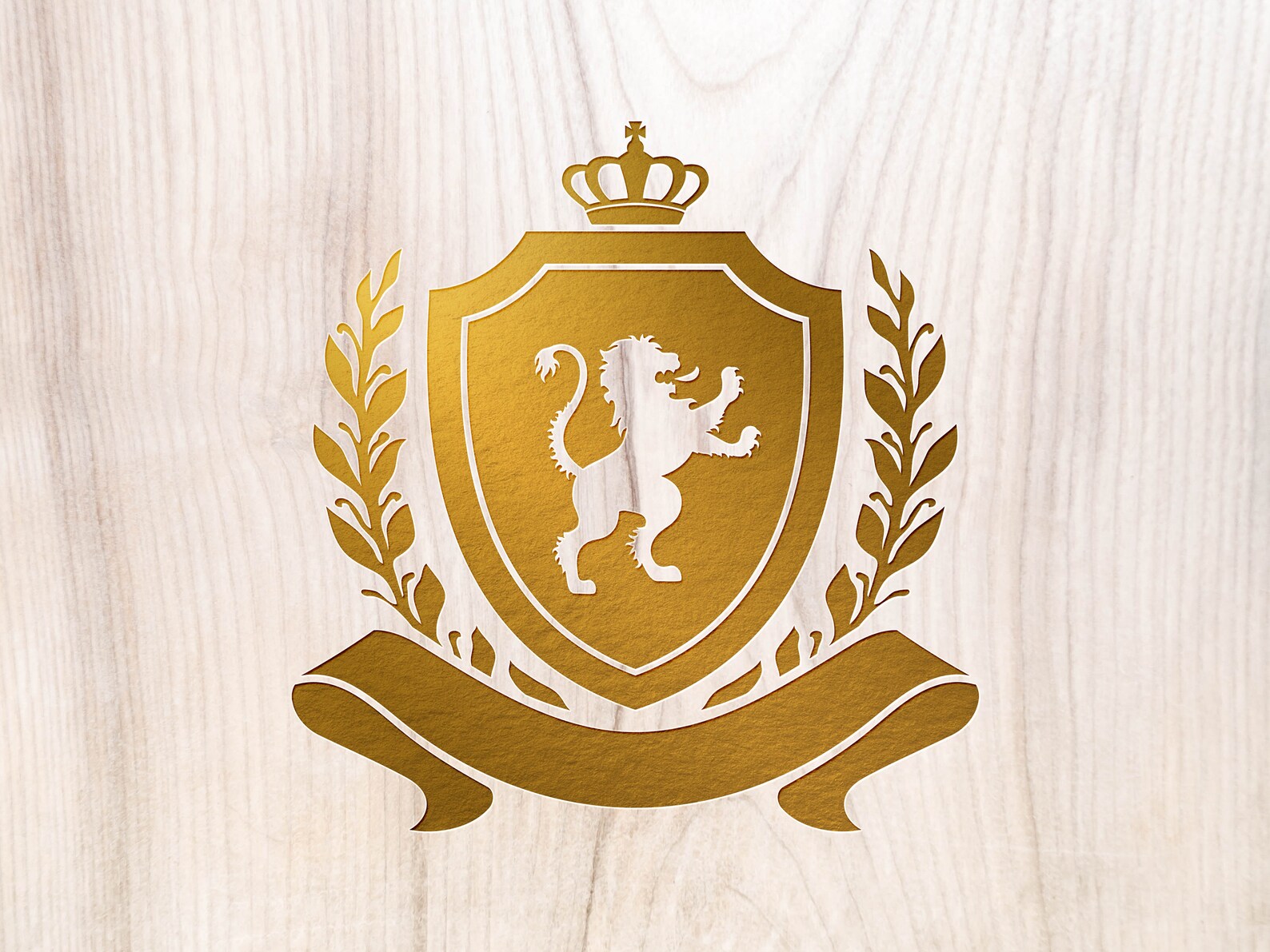 Shield with lion crown laurel wreath SVG. Family crest logo. Etsy