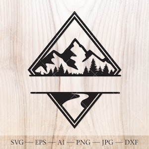 Mountain, road and forest Monogram SVG, Forest Split Name Frame SVG Cut File. Mountains svg, Forest svg. Outdoors svg