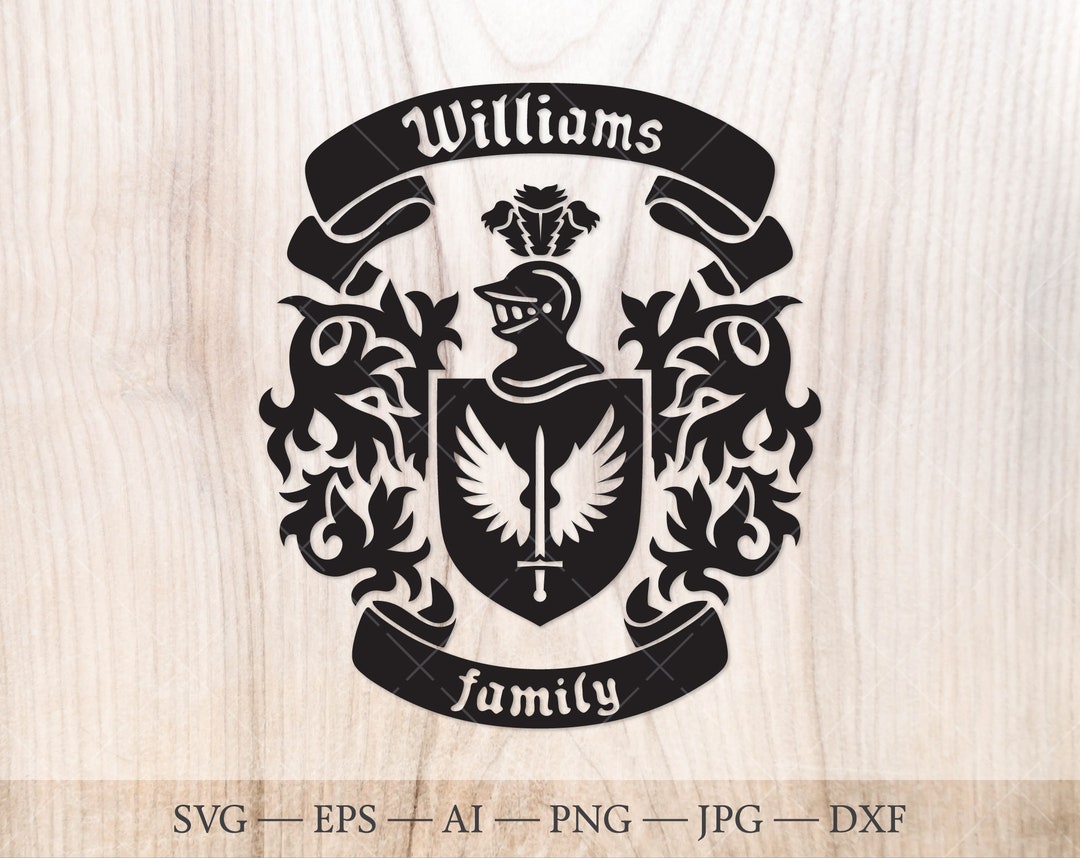 Williams Family Crest. Coat of Arms Svg. Heraldic Shield With Sword and