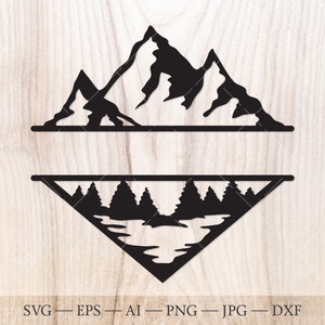 Mountain, lake and forest Monogram SVG, Forest Split Name Frame SVG Cut File. Mountains svg, Forest svg. Outdoors svg