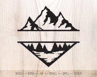Mountain, lake and forest Monogram SVG, Forest Split Name Frame SVG Cut File. Mountains svg, Forest svg. Outdoors svg