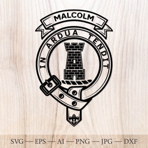 Malcolm crest badge SVG avec tour, clan écossais svg, Family crest svg. Armoiries svg. SVG héraldique. Clan Malcolm crête svg