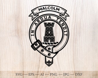 Malcolm Clan Crest SVG, skotsk familjevapensköld (digital nedladdning)