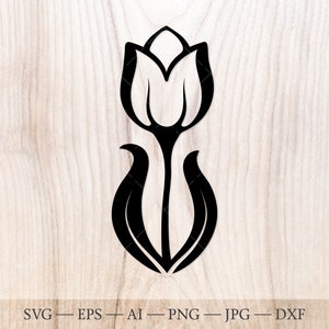 Tulp Bloem SVG. Geboorte bloem Tulip SVG gesneden bestand, tulp clipart. Bloemomtrek, bloemsilhouet, lentebloem svg