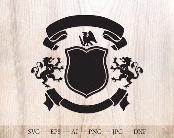 Download Family Crest Svg Shield With Eagle Ribbon Banners And Lions Etsy