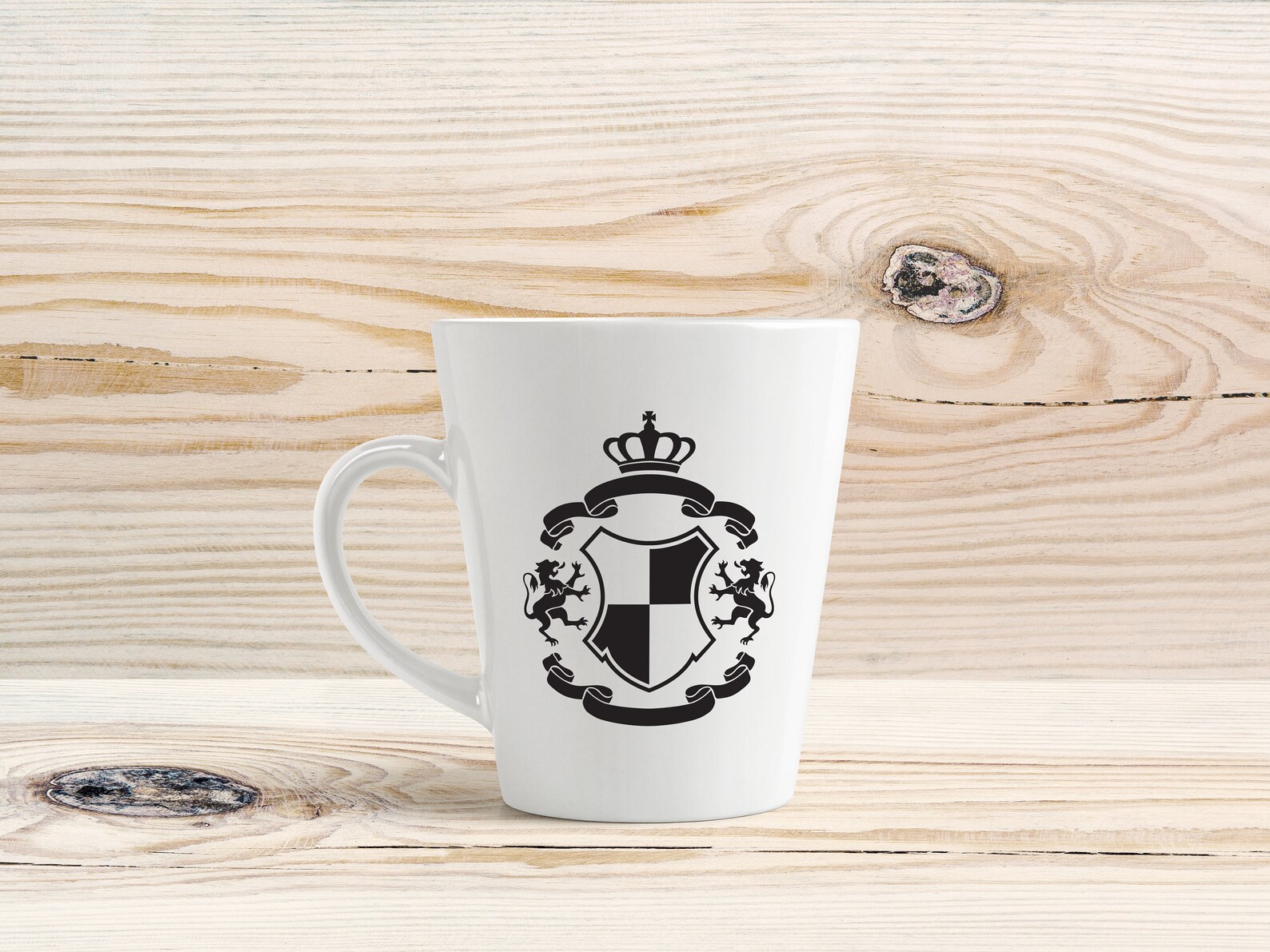 Shield with lions crown and ribbons SVG. Family crest logo ...