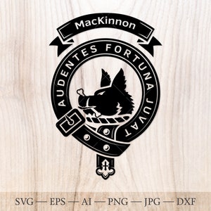 Badge écusson MacKinnon SVG avec sanglier, clan écossais svg, écusson familial svg. Armoiries svg. Ceinture écossaise avec boucle SVG. Emblème du clan svg