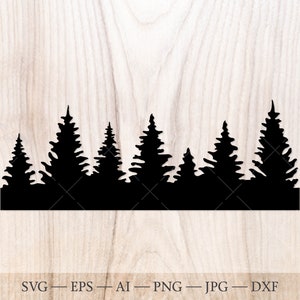 Foresta SVG, File di taglio SVG della linea della foresta senza soluzione di continuità. Pino svg, Woods svg. Seamless Forest Tree Silhouette SVG, foresta sempreverde svg