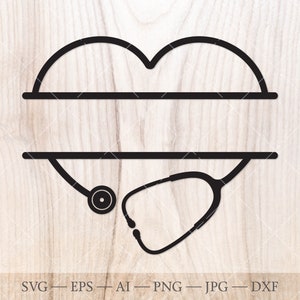 Nurse Split Monogram Frame SVG, Doctor monogram frame with Stethoscope heart svg, Nurse life svg, Cut SVG file for shirt