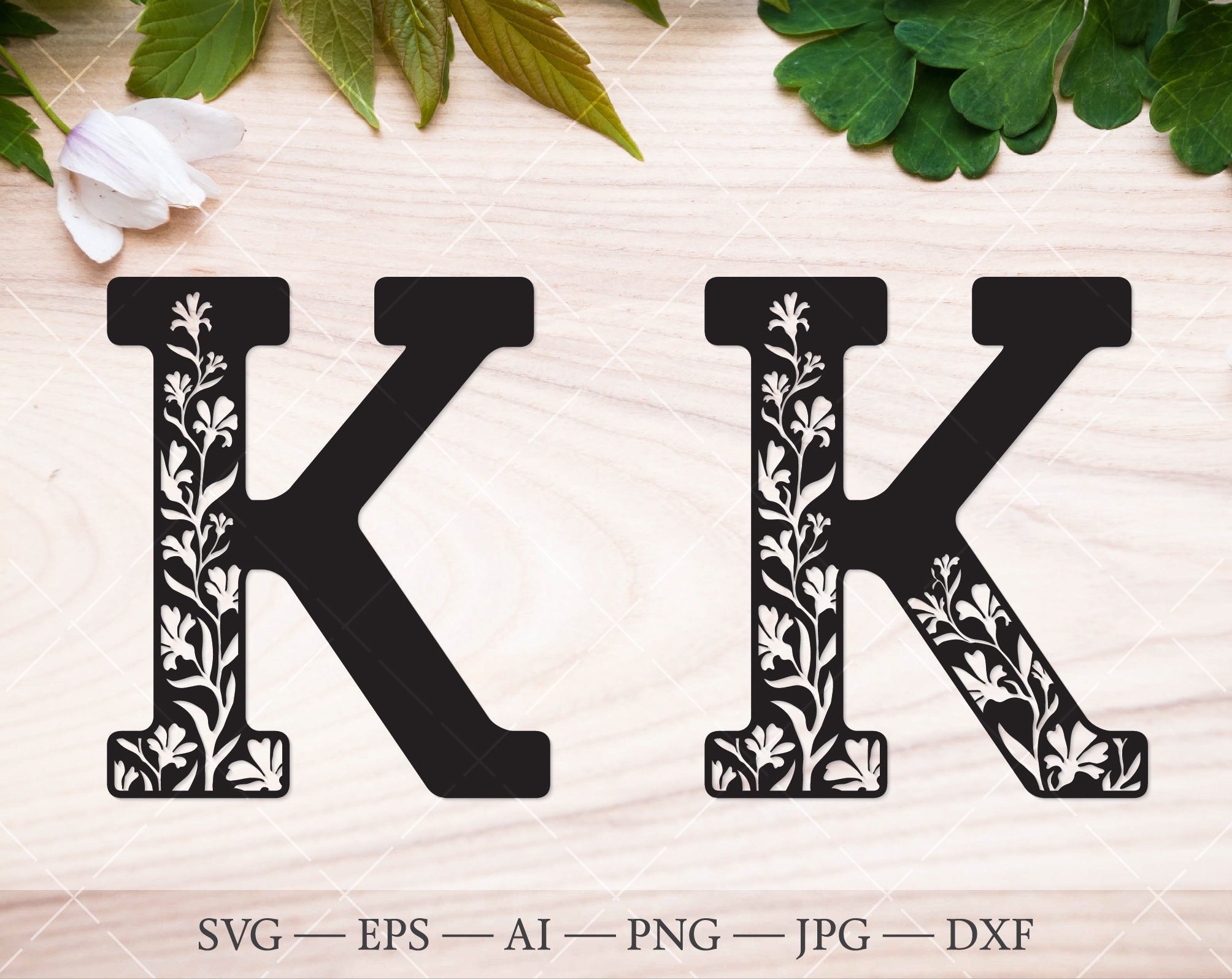 Initial Svg K Floral Letter Svg Flower Monogram Papercut Etsy